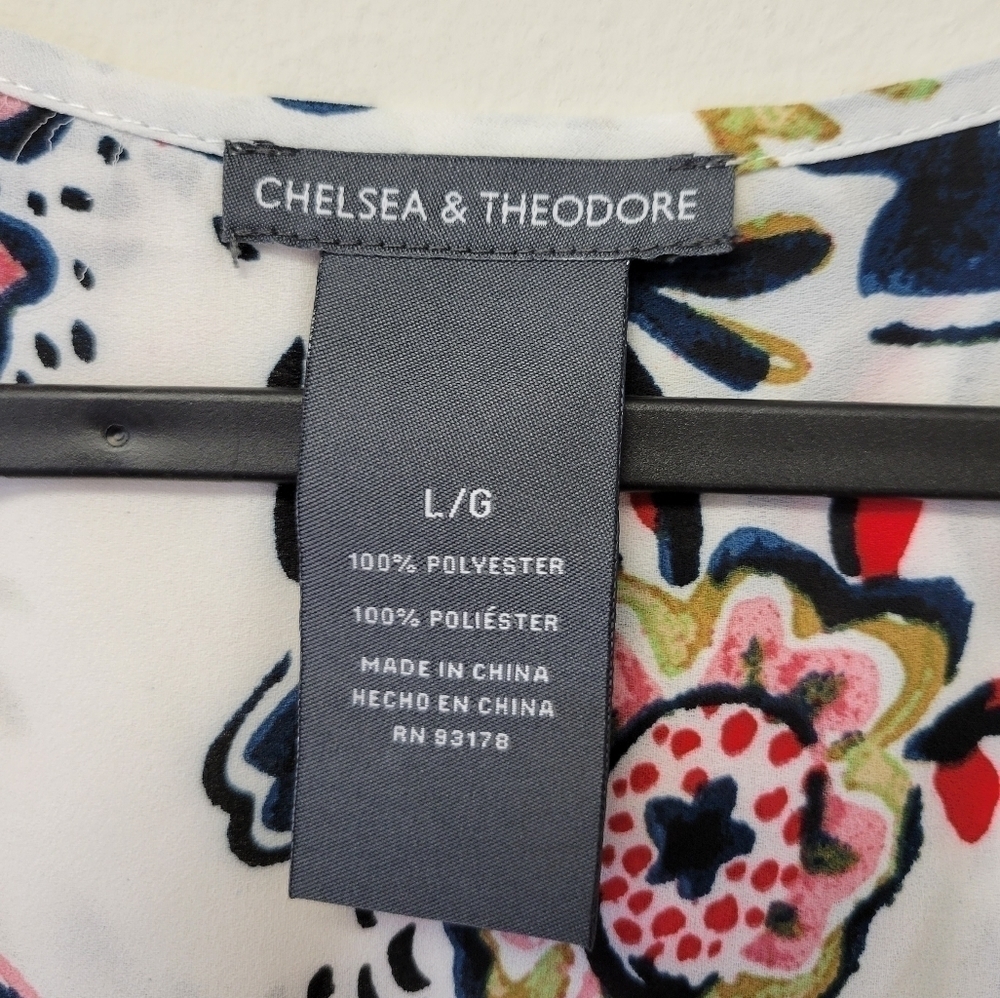 Chelsea & Theodore Whimsical Floral Print Blouse White L - Picture 5 of 9
